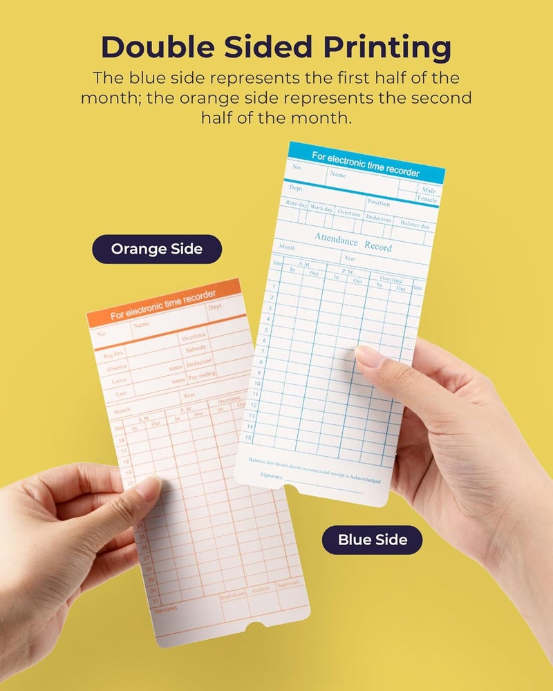 Volcora 100 Pack Time Cards for Employees 2 Sided 7.4 x 3.4" Sprint for Time Clock, Timecards Monthly for Time Recorder, Overtime and Total Hours Included - Image 3